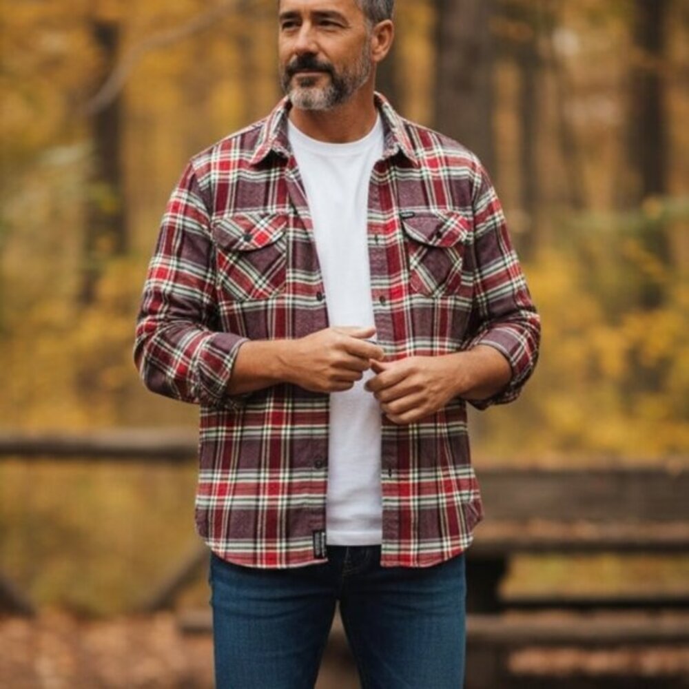 NEW LRG Flannel Shirt Men's  LARGE Red  Green Plaid Button up Long Sleeve NWT